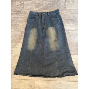 Denim Maxi Skirt XL Blue Faded Paneled Modest‎ Long Skirt Womens Extra Large